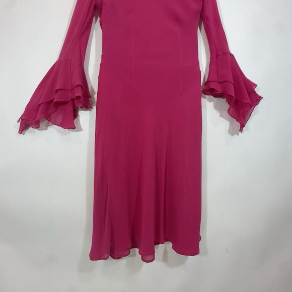 Express Silk Fuchsia Ruffle Wrap Midi Dress Women’s Size 3/4 Long Sleeve Flare 4 - Picture 9 of 10